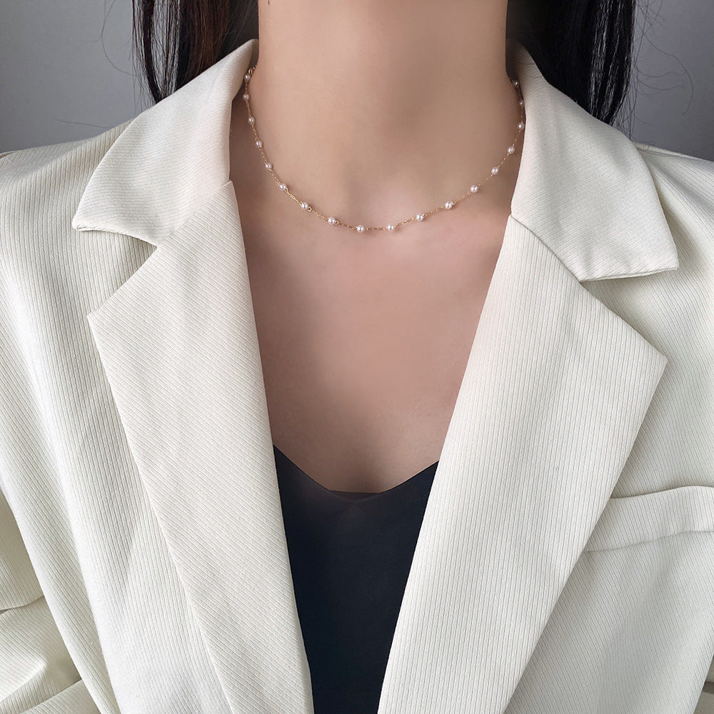 Sweet Temperament Pearl Korean Fashionmonger Ethereal Clavicle Chain Necklace
