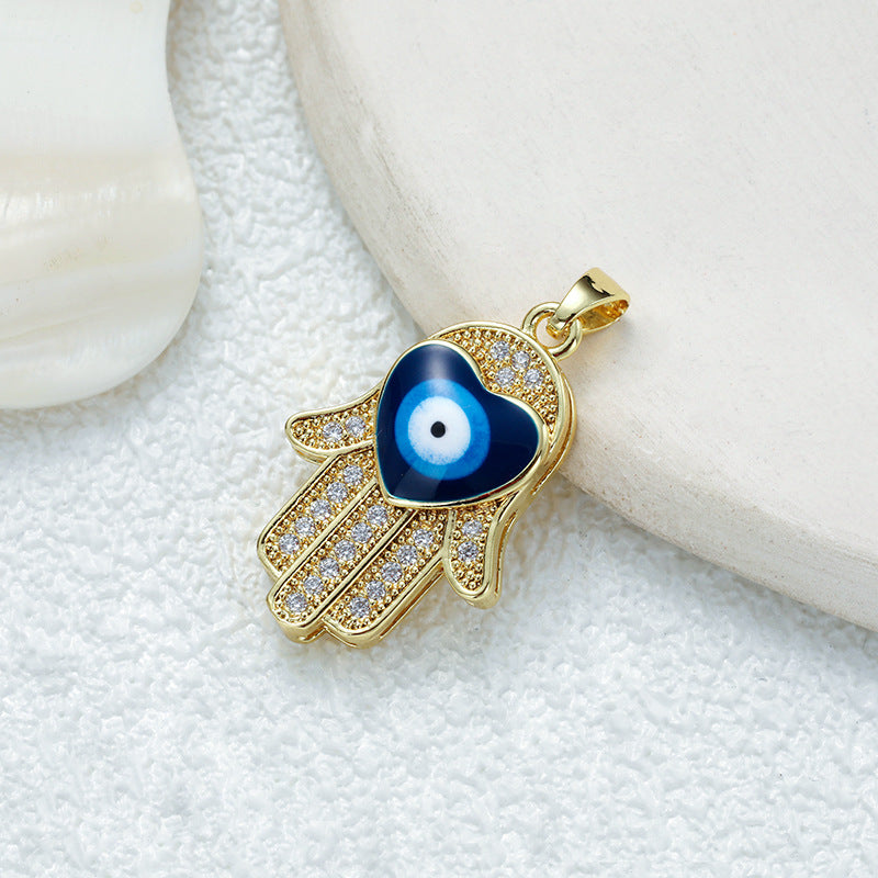 Women's Gold Eye Style Single Inlaid Color Zircon Trendy Dripping Palm Pendants