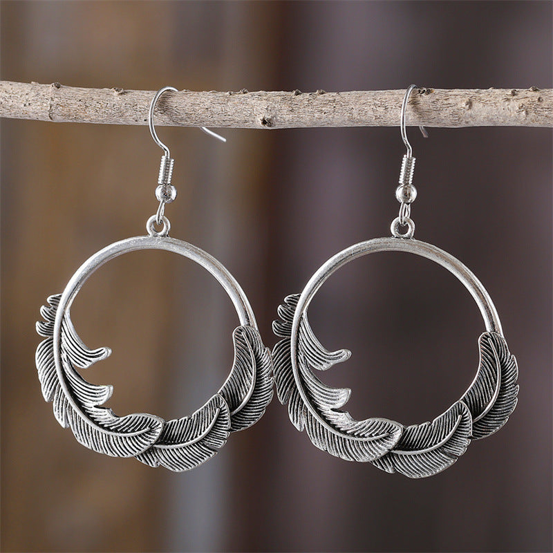 Women's Fashion Retro Round Feather Special Simple Earrings