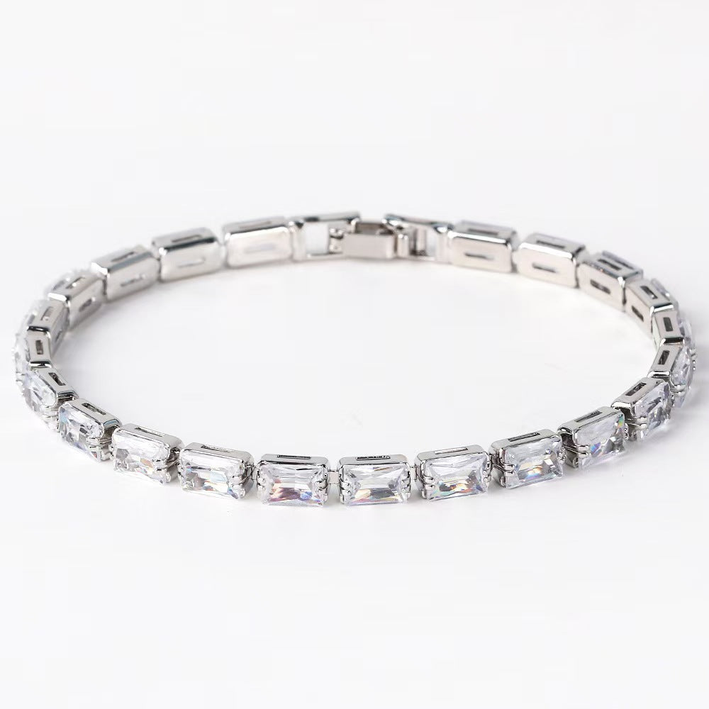 Women's Minority Copper Rectangular Korean Diamond Crystal Color Fashion Zircon Bracelet