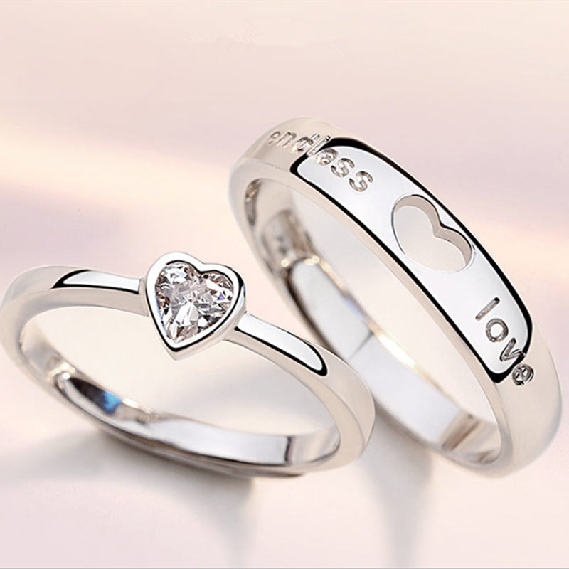 Women's & Men's Couple Hollow Heart Shape Diamond Long-distance Love Gift Ring