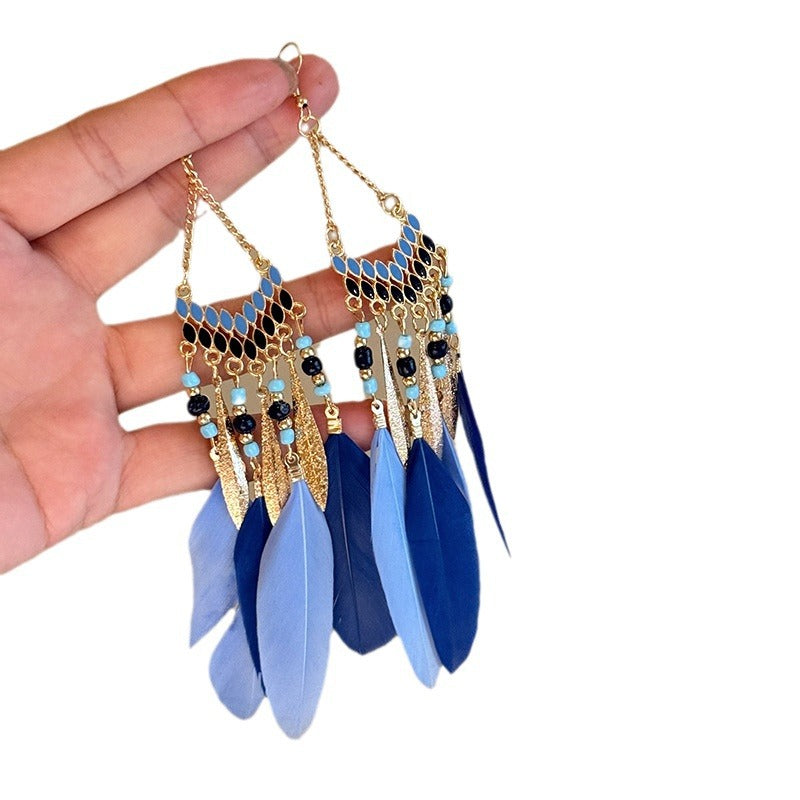 Feather Tassel Niche Ethnic Style Beautiful Earrings