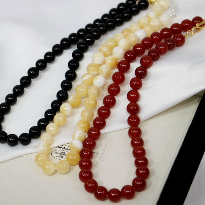 Red Huang Round Beads Niche High-grade Light Necklaces