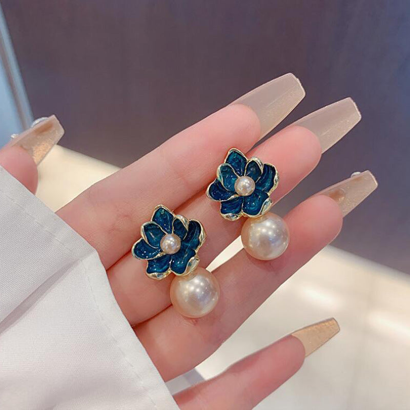 Retro Elegant Blue Flower High-grade Ear Earrings