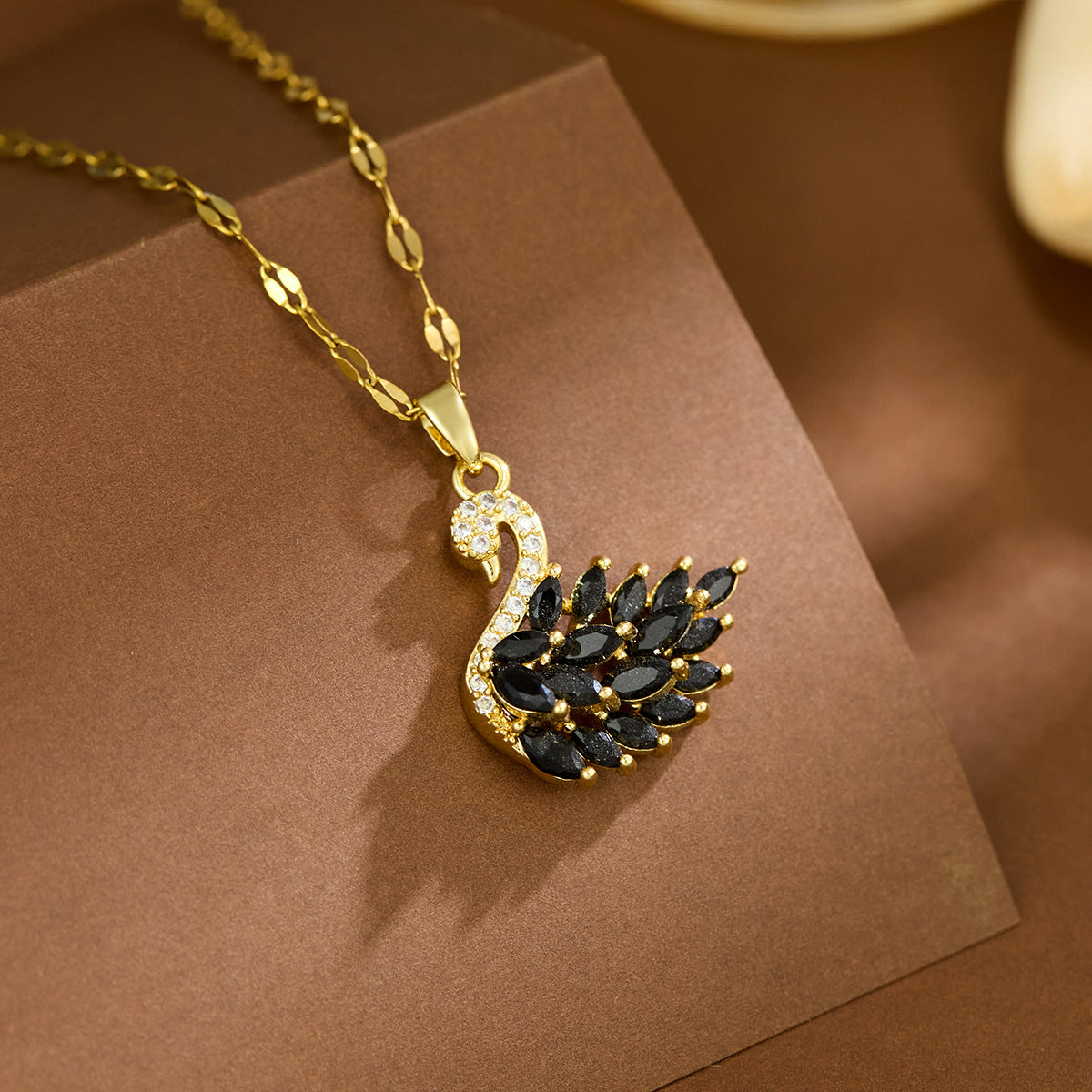 Inlaid Zircon Swan Titanium Steel Female Summer Necklace