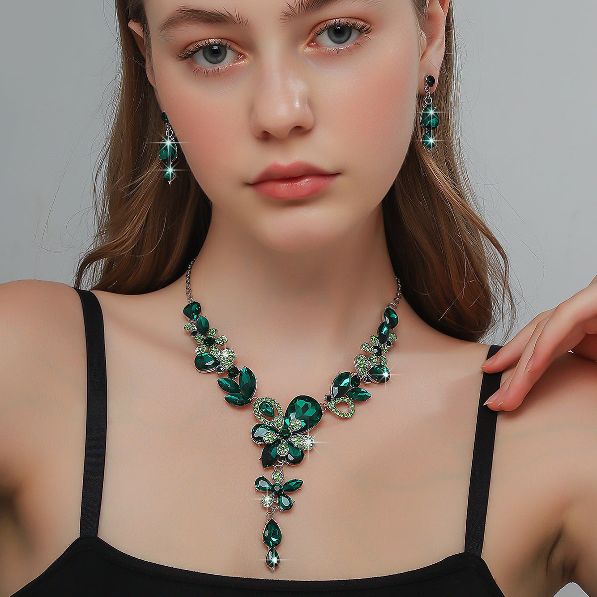 Bridal Wedding Suite Alloy Green Rhinestone Luxury Jewelry Set