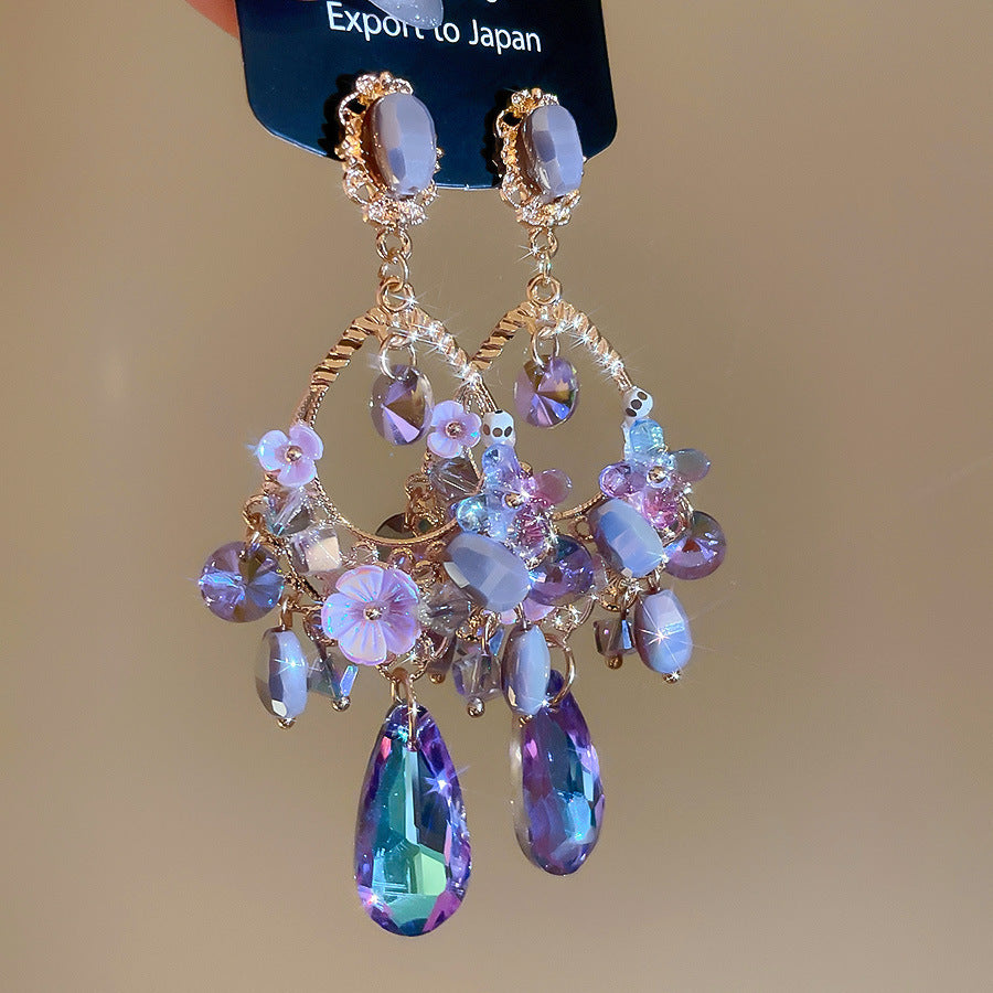 French Royal Style Zircon Geometric Flower Light Luxury High-grade Earrings
