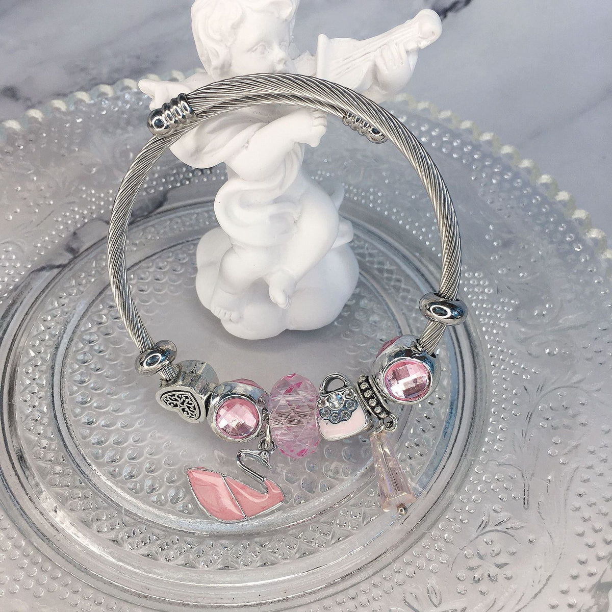 Women's Electroplated Pink Swan Fox Turtle Alloy Bracelets