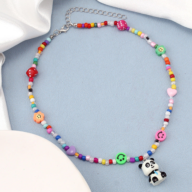 Rainbow Cartoon Polymer Clay Monster Niche Hip Necklace