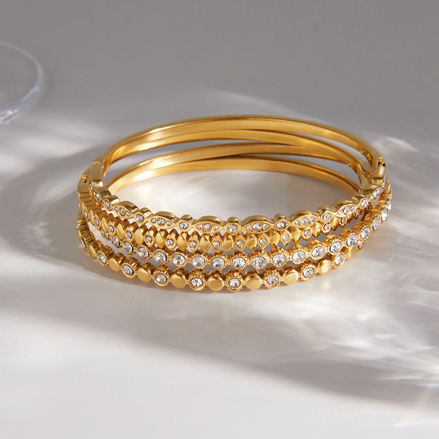 Women's Ding Stainless Steel Rhinestone Twin Titanium Light Bracelet