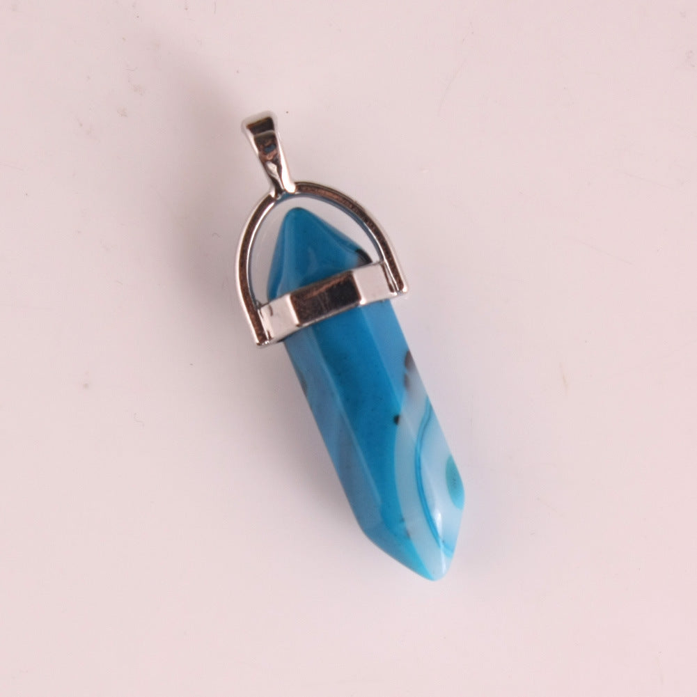 Stone Crystal Agate Bullet Hexagon Prism Pendant