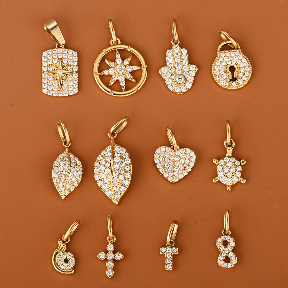 Inlaid Zircon Stainless Steel Gold-plated Cross Pendant