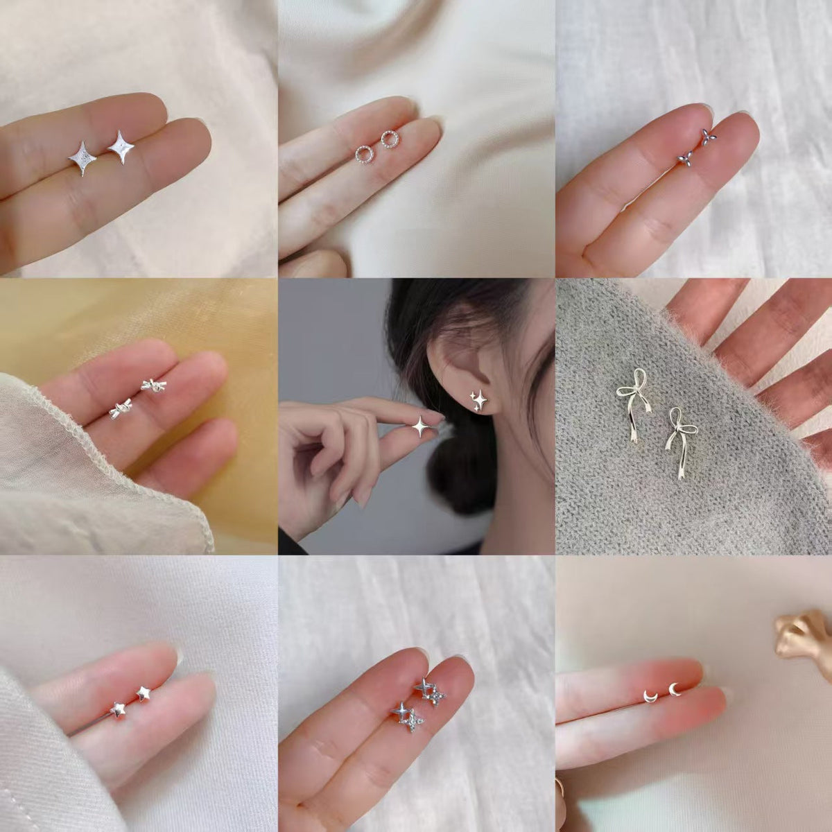 High-grade Bow Small Sier-plated Geometric Korean Earrings