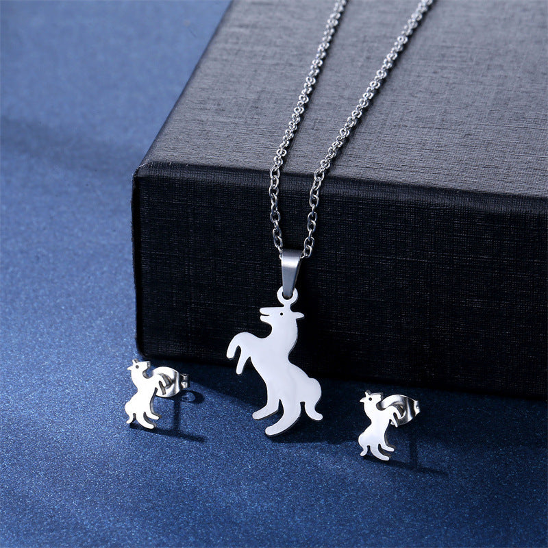 Women's Stainless Steel Suite Fashion Geometry Pattern Animal Love Jewelry Set