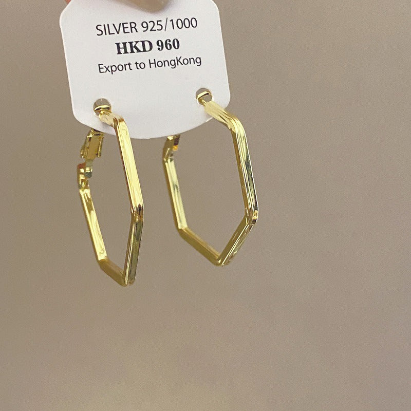 Sier Needle Exaggerated Geometric Metal Simple High-grade Love Big Rings