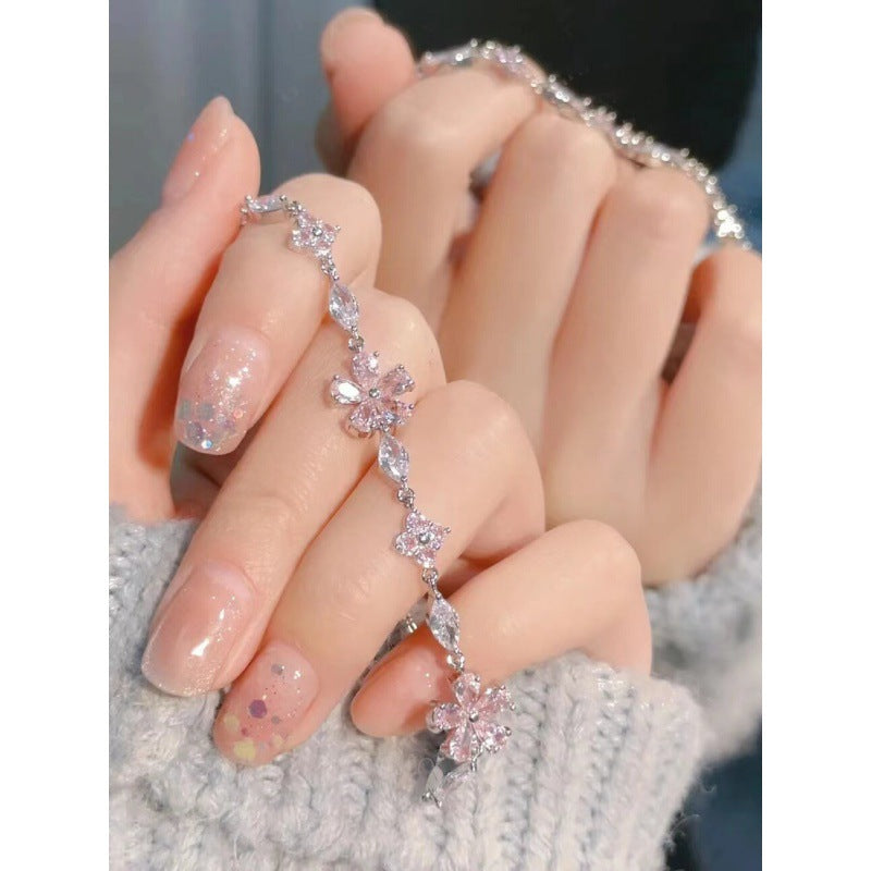 Pink Flower Zircon Light Luxury Minority Design Versatile Bracelets