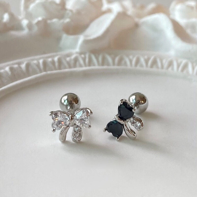 White Zircon Bow Personalized Minority Frosty Style Screw Tightening Rings