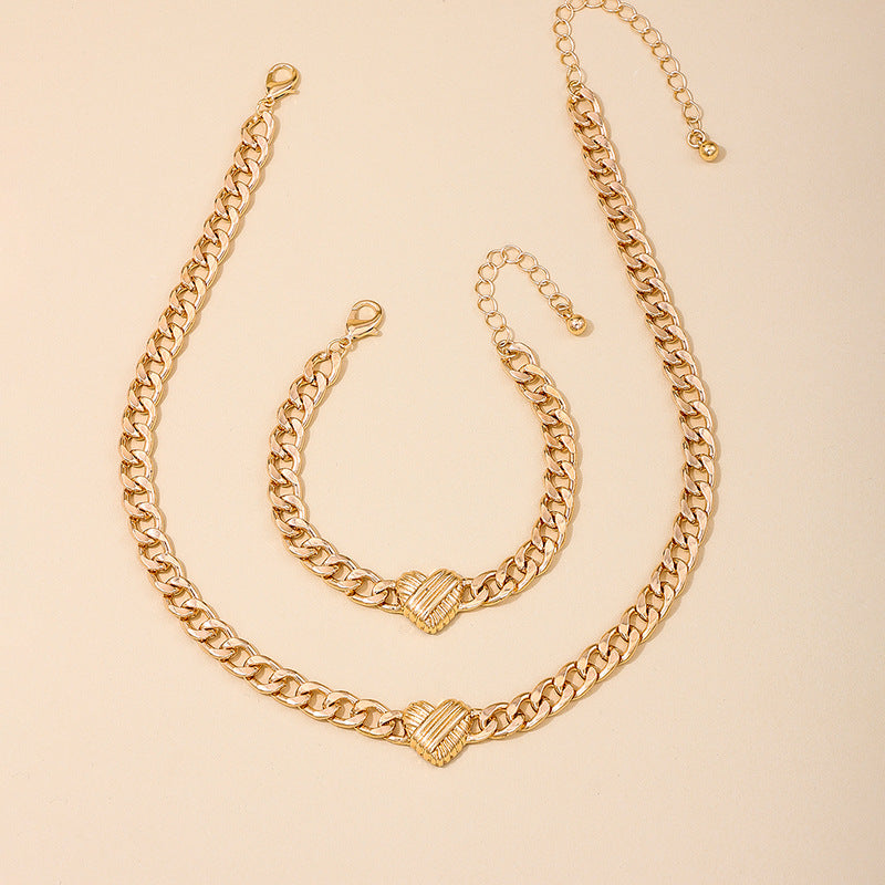 Women's 2 Pcs Fashion Elegant Metal Chain Love Jewelry Set