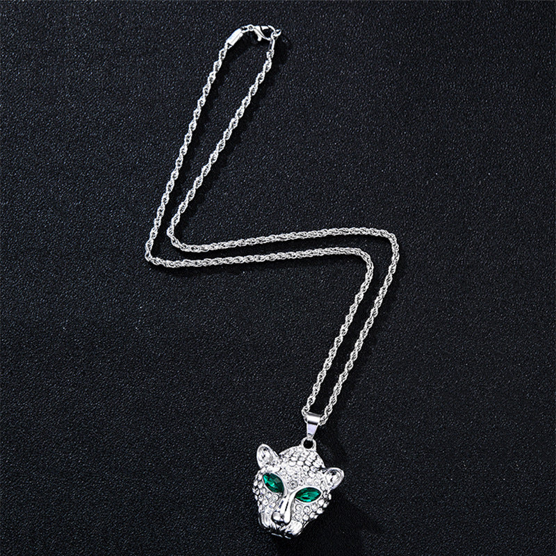 Slouchy Diamond Hollow Leopard Head Stylish Pendant