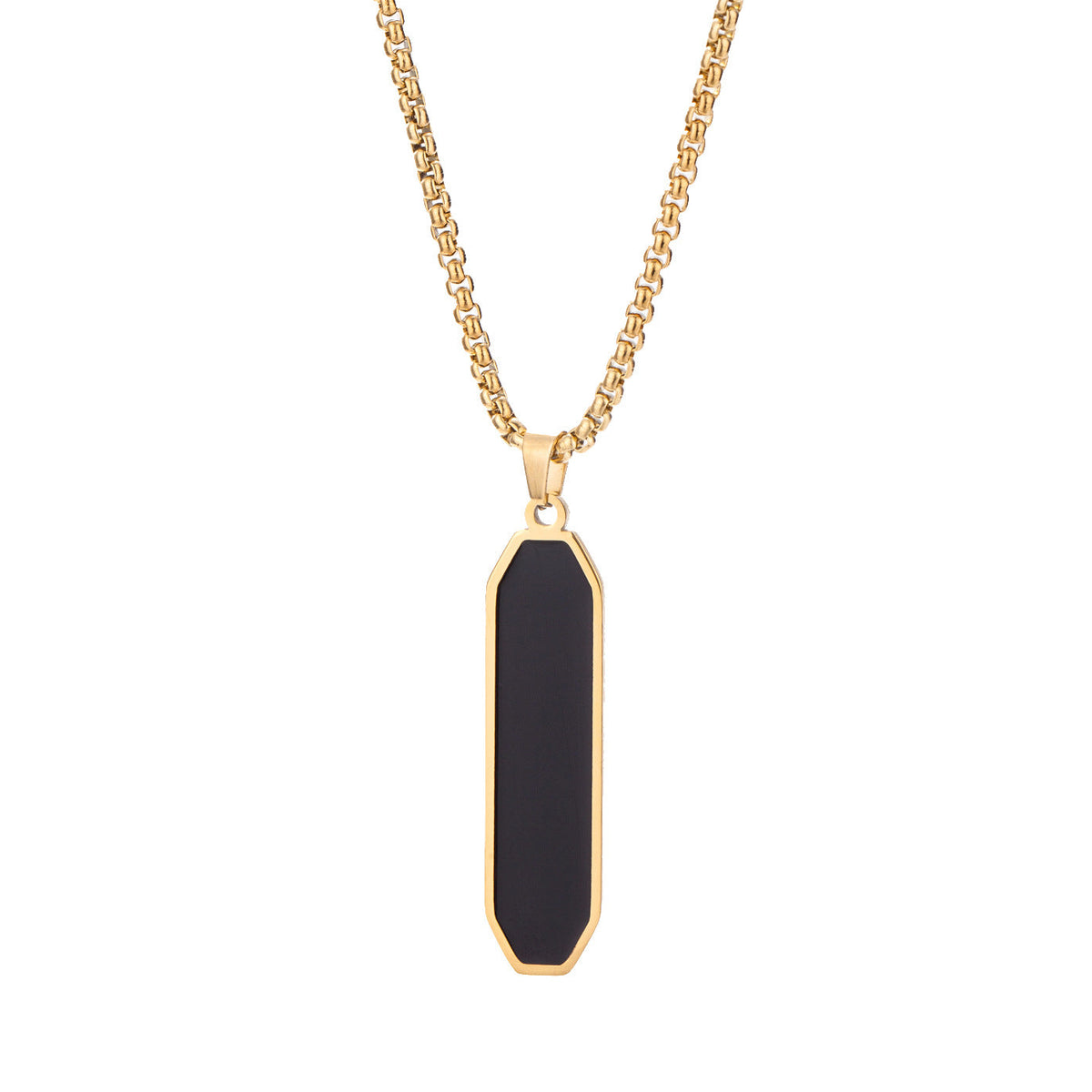 Men's Geometric Black Oil Dripping Strip Long Sweater Chain Titanium Necklace