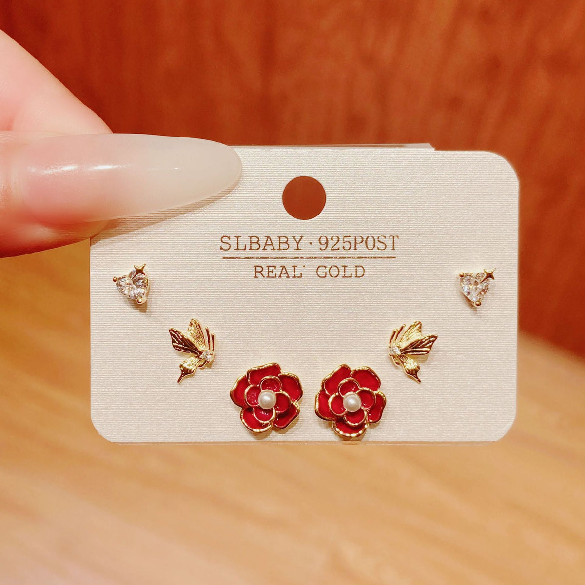 Horse Angola Red Female Cherry Camellia Stud Earrings