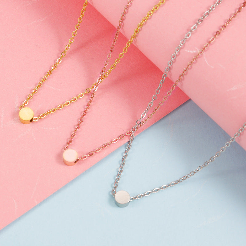 Women's Mirror Stainless Steel Small Beads Bean Simple Necklaces
