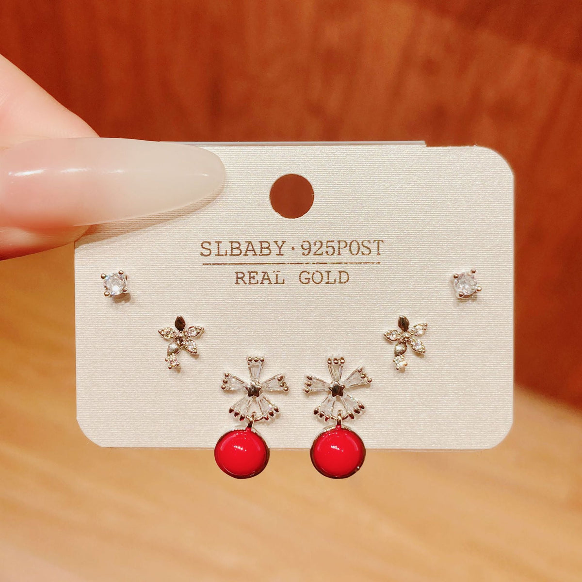 Horse Angola Red Female Cherry Camellia Stud Earrings