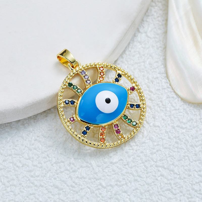 Women's Gold Eye Style Single Inlaid Color Zircon Trendy Dripping Palm Pendants