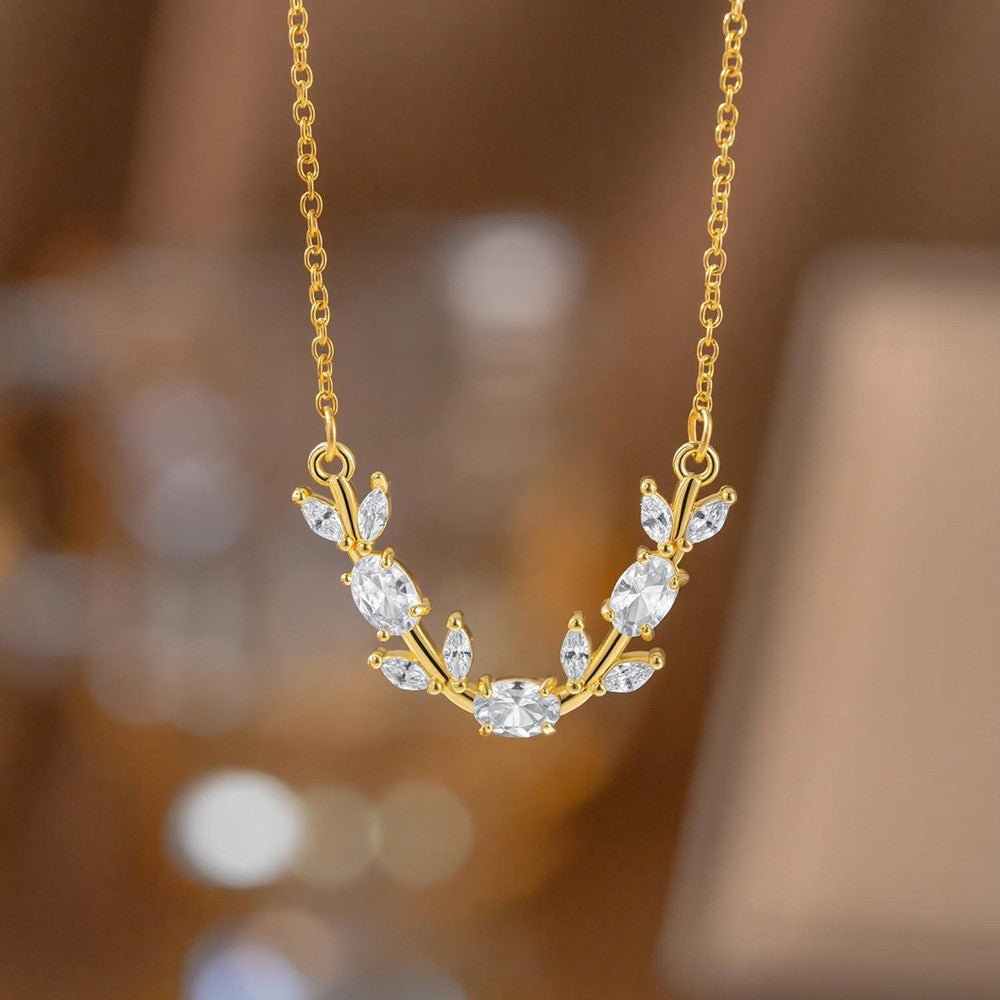 Steel Female Micro Inlaid Pink Diamond Necklace