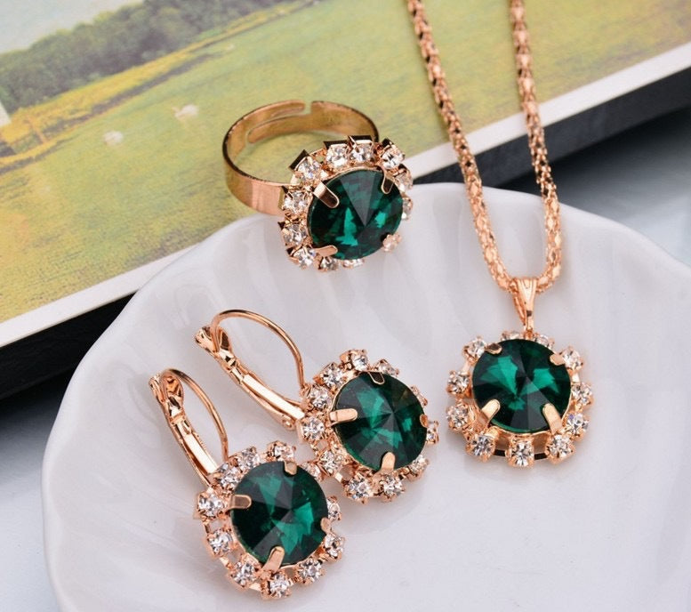 New Water Drop Heart-shaped Three-piece Jeweled Earrings