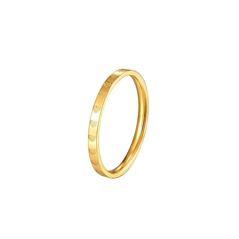 Women's Love Heart-shaped Gold Titanium Steel Little Finger Simple Couple Heart-to-heart Rings