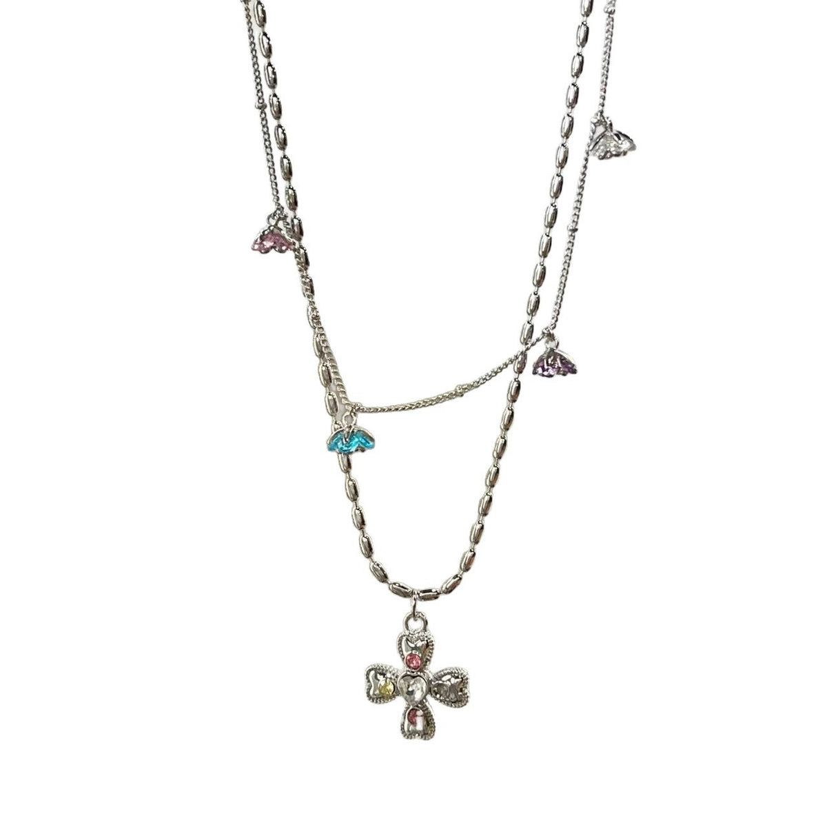 Korean Style Sweet Cool Colorful Crystals Cross Pendants