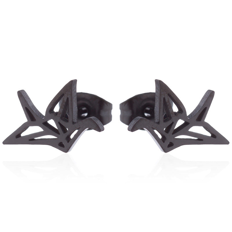 Hollow Bird National Style Small Exquisite Stainless Steel Animal Ear Stud Earrings
