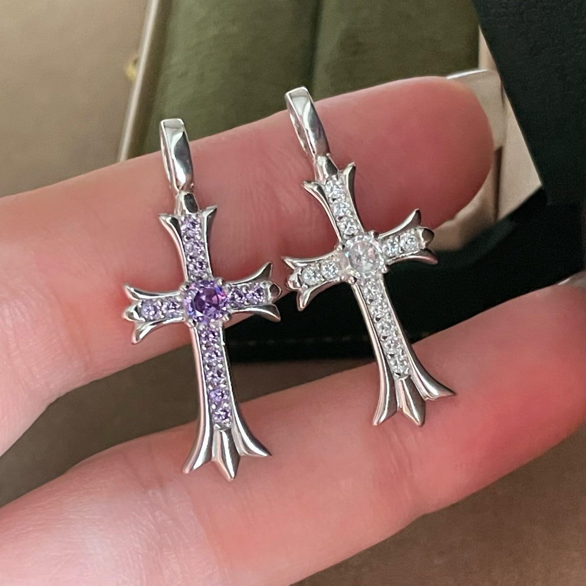 Sterling Sier Universal Buckle Purple Cross Jeweled Personality Retro Pendants
