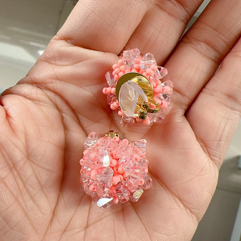Summer Cool Blue Hydrangea Beaded Fashionable Elegant White Handmade Niche Stud Earrings