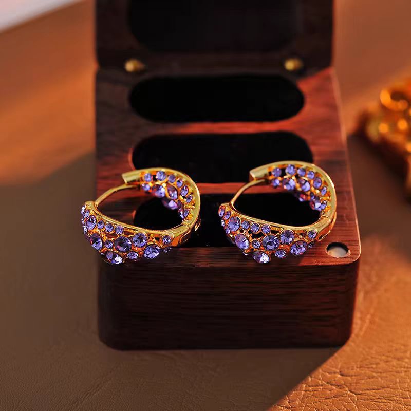 Women's Exquisite Fashion High-grade Purple Full Diamond Ear Clip Unique Stud Earrings