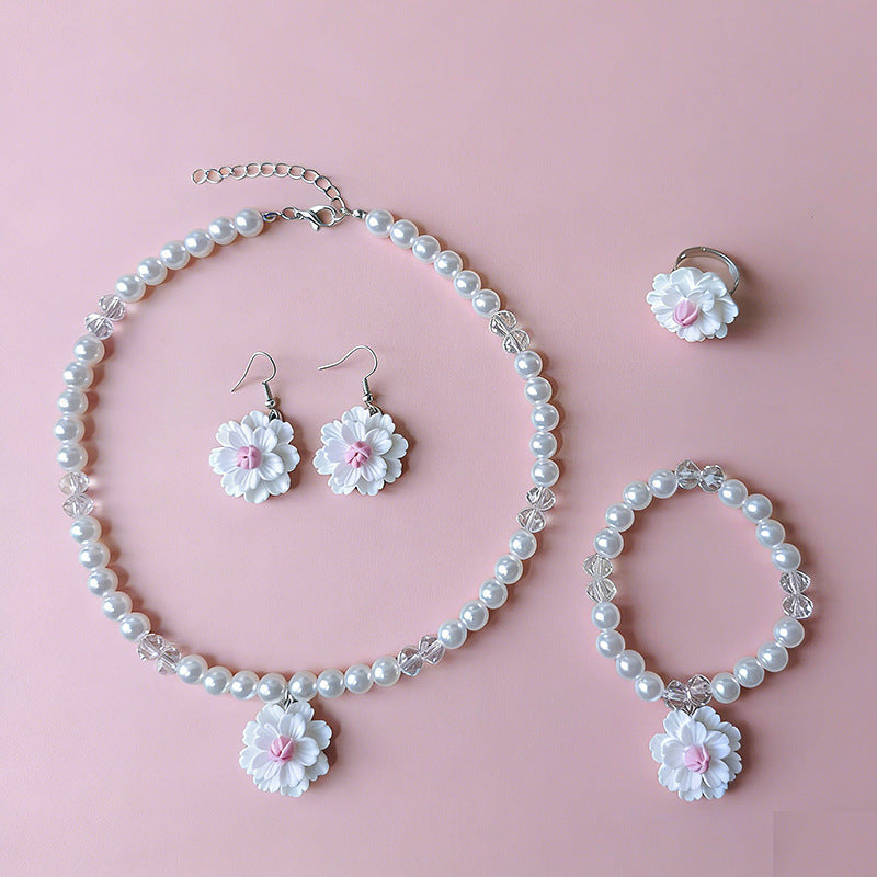 Elegant Children's Cute Refreshing Pearl Flower Jewelry Set