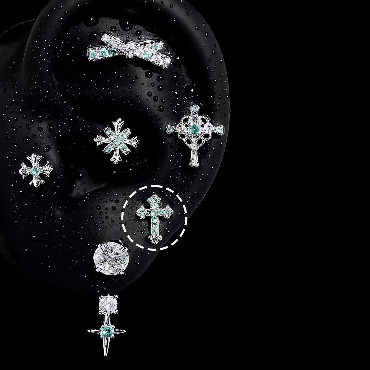 Pa Green Zirconium Umbilicaria Bone Nail Collection Earrings