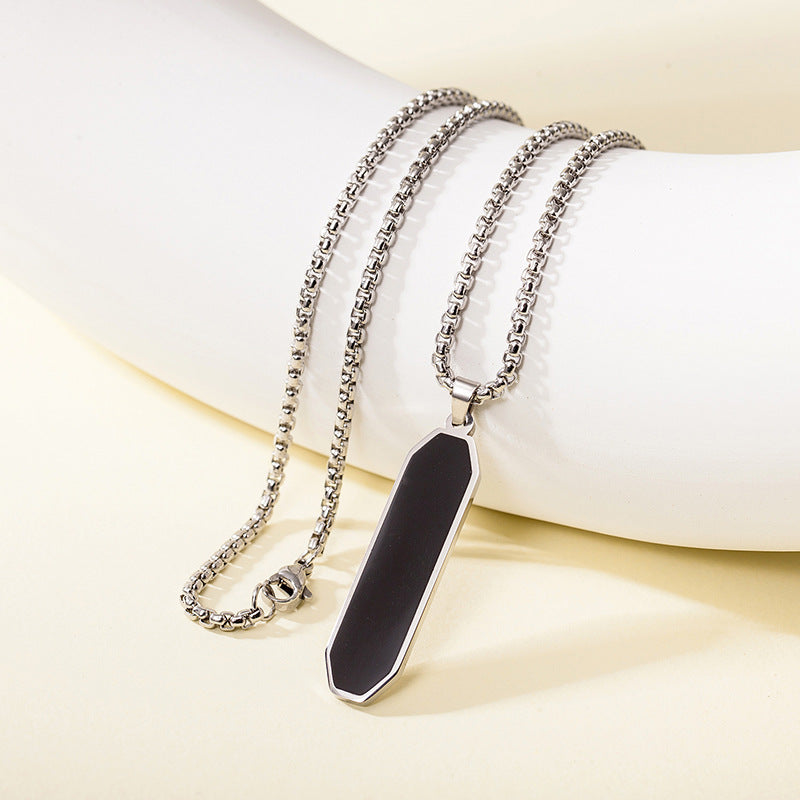 Men's Geometric Black Oil Dripping Strip Long Sweater Chain Titanium Necklace