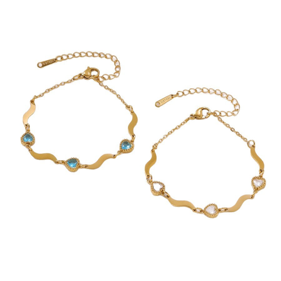 Fashion Personality Ocean Heart Titanium Steel Female Diamond Lightning Blue Bracelet