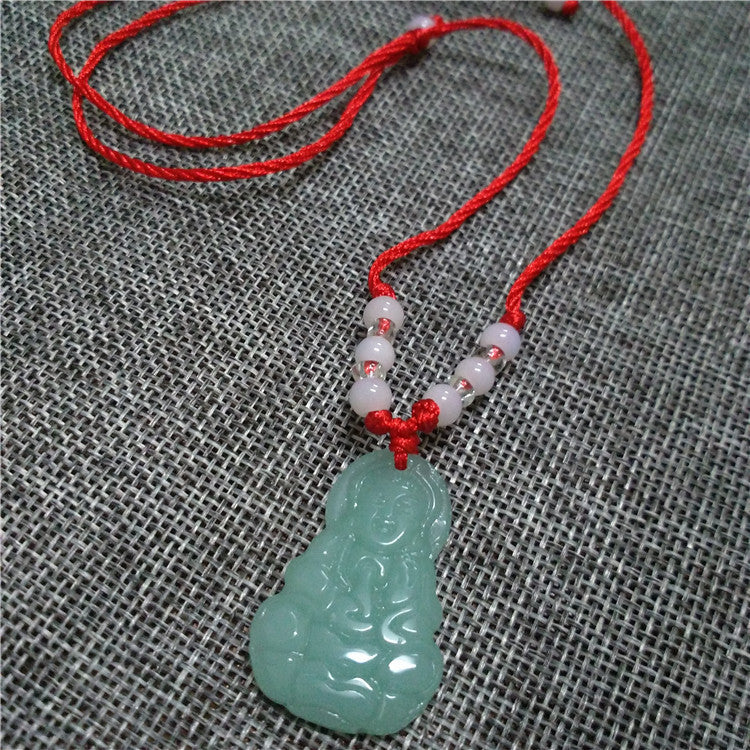 Imitation Jade Glass Carved Avalokitesvara Buddha Pi Male Female Pendant