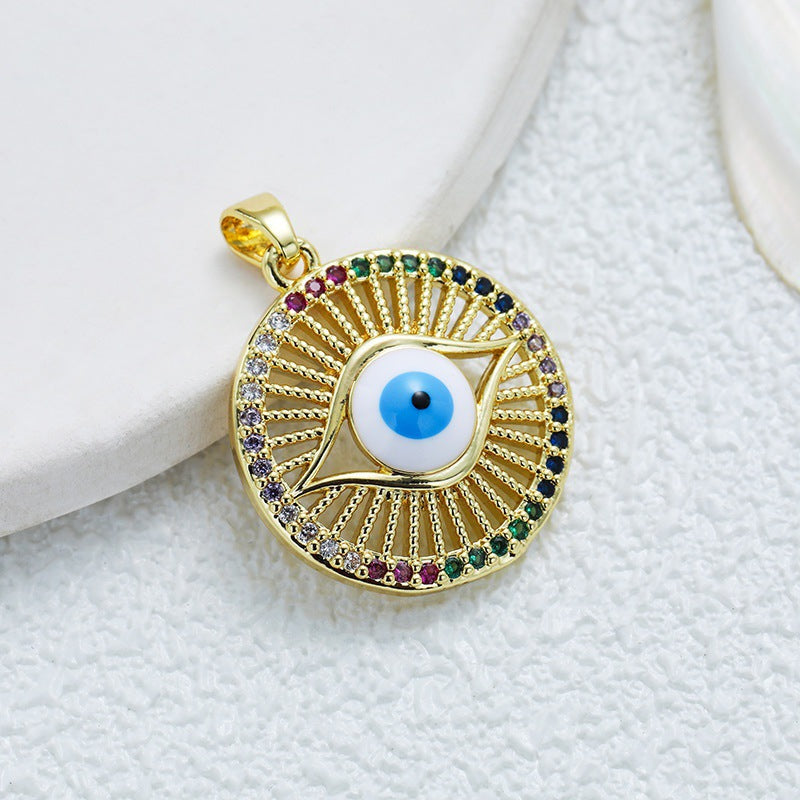Women's Gold Eye Style Single Inlaid Color Zircon Trendy Dripping Palm Pendants