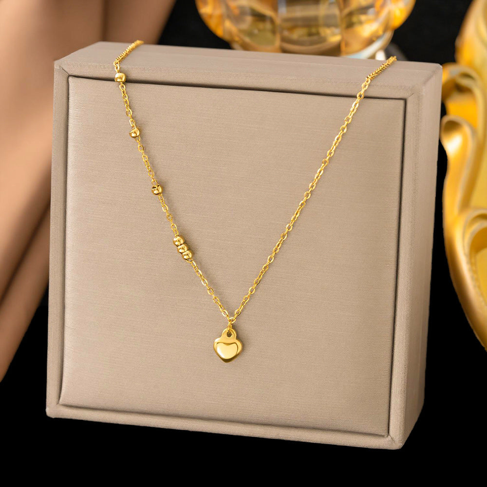 Steel Small Heart-shaped Female High-grade Round Beads Niche Titanium Clavicle Anklets