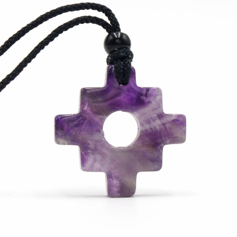 Natural Amethyst Green Aventurine Tigereye Cross Stone Gear Batch Pendants
