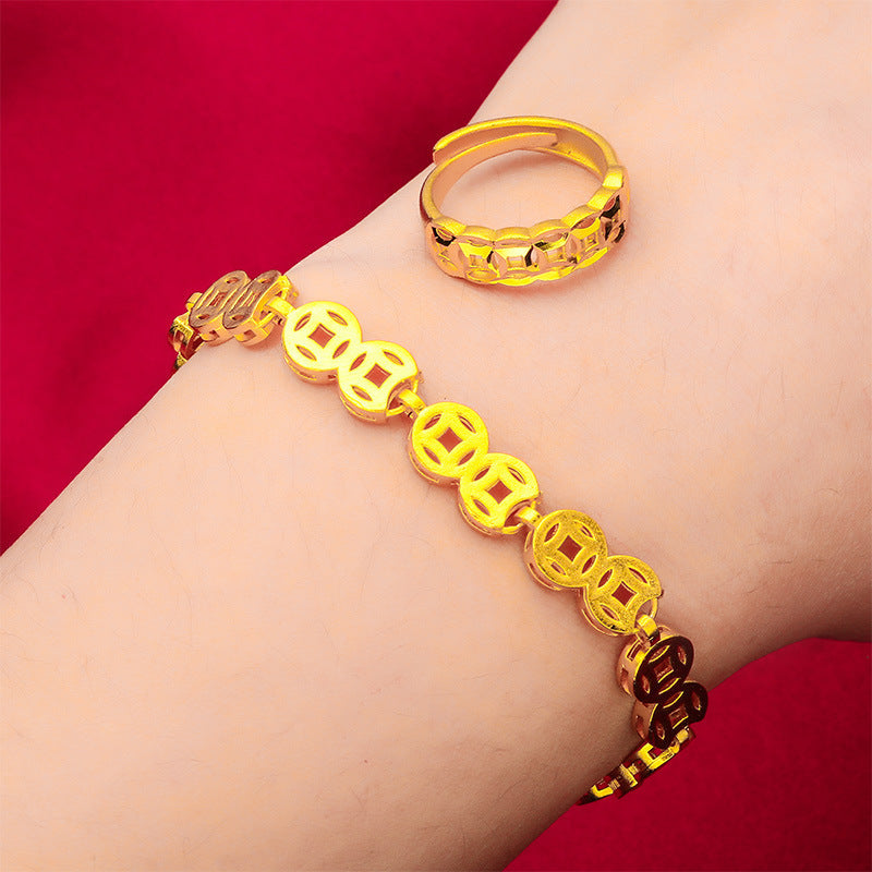 Women's Vietnam Placer Gold Coin Frosted Sandblasting Bracelets