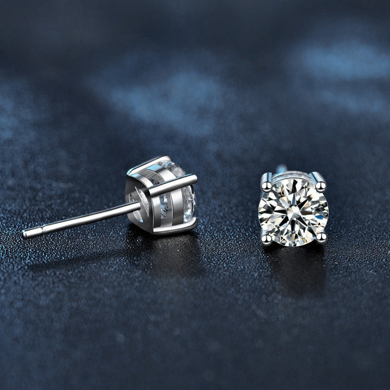 Moissanite Sterling Sier Needle Design Sense Delicate Stud Earrings