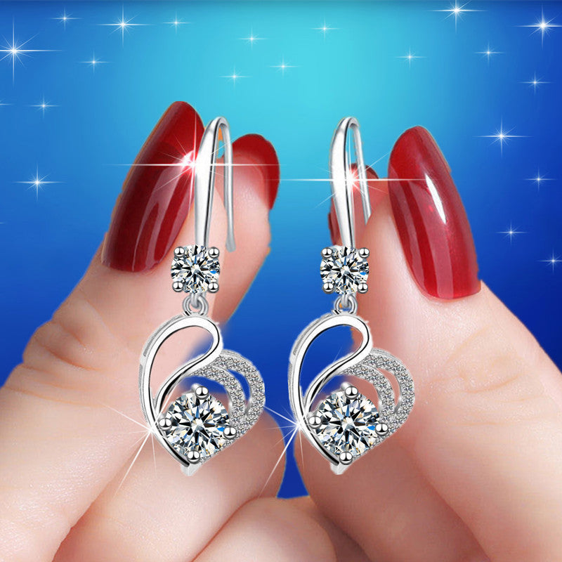 Heart-shaped Mid-length Eardrops Female Korean Exquisite Earrings