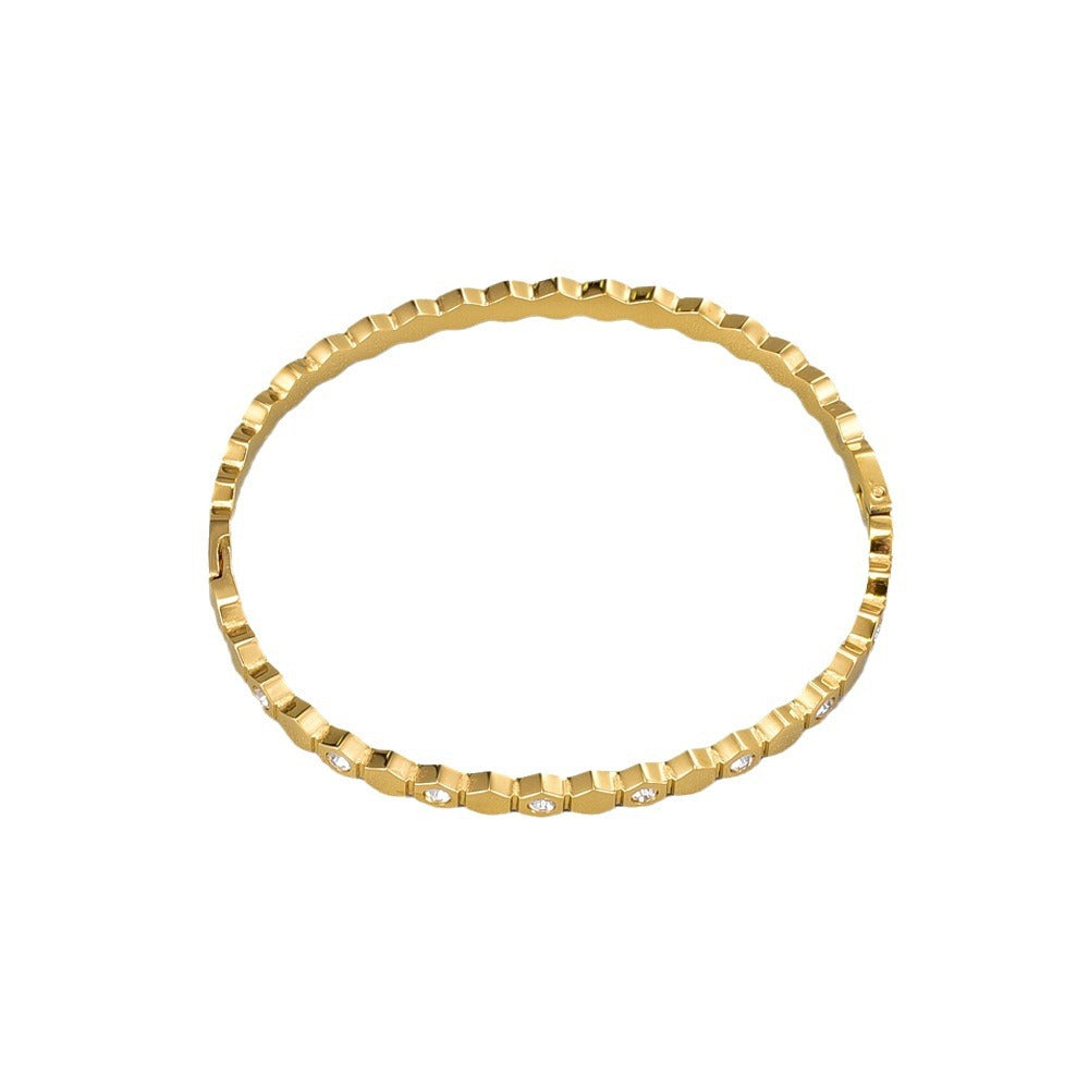 Unique Exquisite Geometric Hexagonal Honeycomb Glossy Diamond Titanium Steel Bracelet