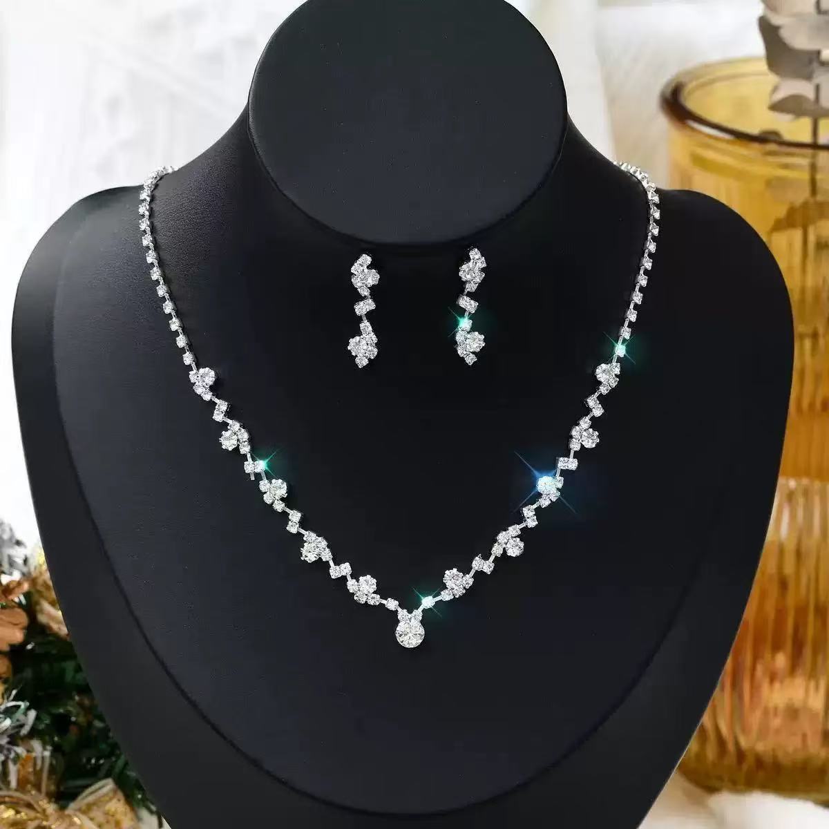 Women's Exquisite Full Diamond Suit Wedding Bridal Fashion Jewelry Set