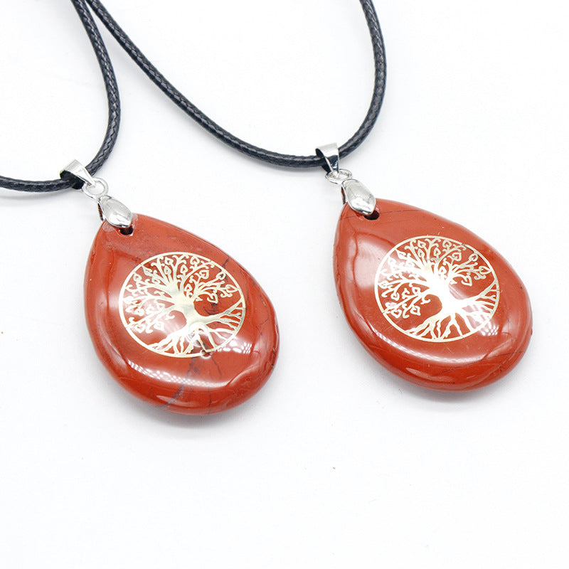 Natural Crystal Stone Lucky Tree Drop Shape Yoga Pendant